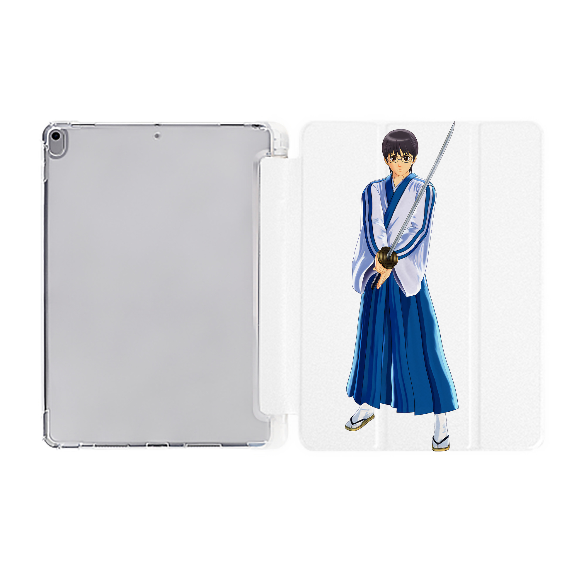 ぎんたま 坂田銀時（さかたぎんとき） 神楽 志村新八（しむら しんぱち） GINTAMA Sakata Gintoki Kagura Shimura Shinpachi IPad ケース ペン収納付き 三つ折りスタンド PUレザー×シリコン 対応機種9.5/10.5/10.9インチ